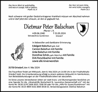 Traueranzeige Dietmar Balschun *1940 Tellrode (Tellitzkehmen), Kreis Gumbinnen