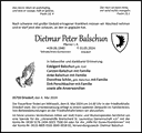 Traueranzeige Dietmar Balschun *1940 Tellrode (Tellitzkehmen), Kreis Gumbinnen